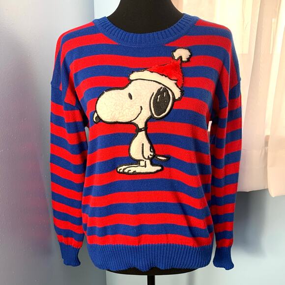 Peanuts Snoopy Striped Holiday Sweater Size Medium - Picture 2 of 8